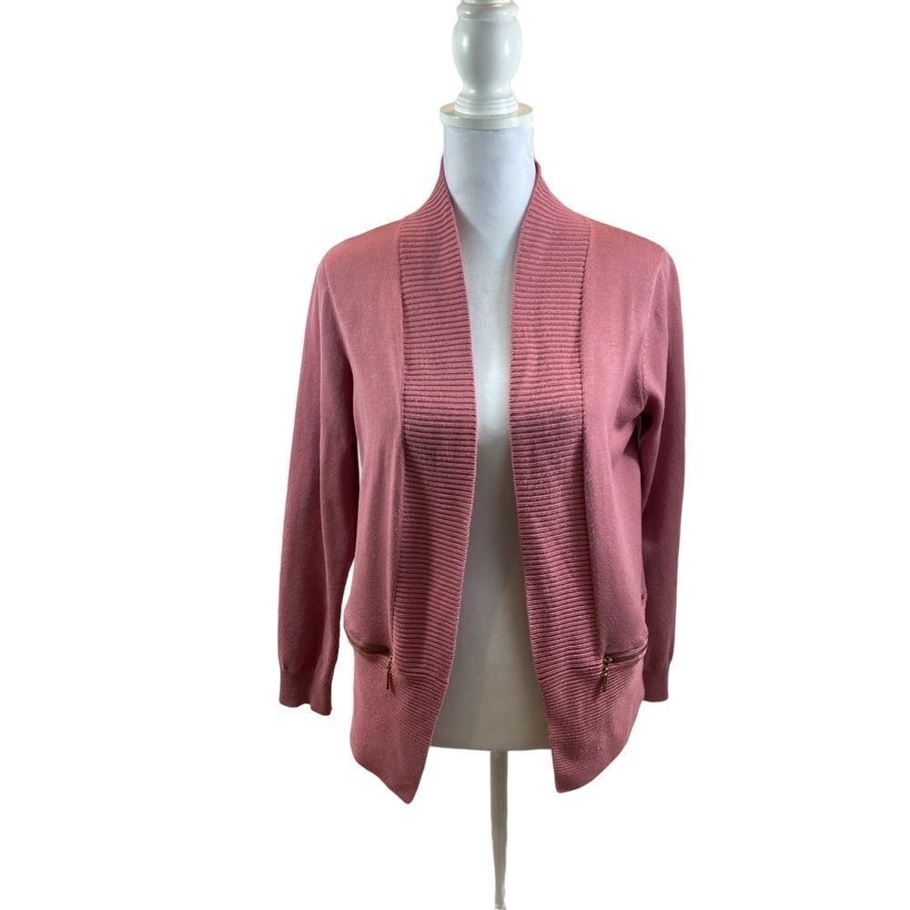 Magaschoni brand Dusty Rose Open Front Cardigan Sweater Size Medium